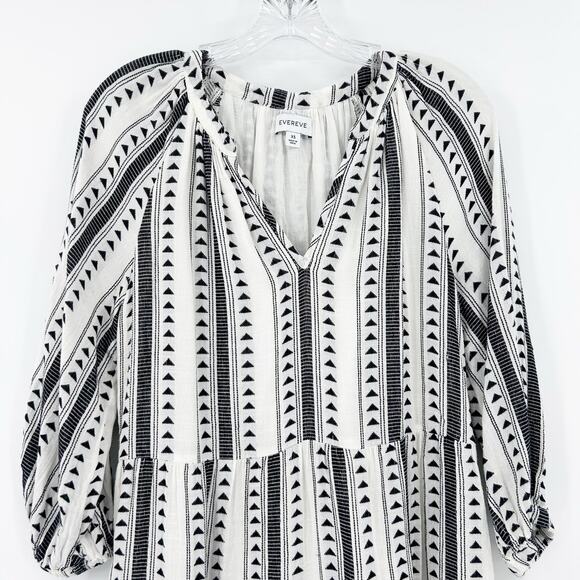 Evereve Carolina Black & Ivory Aztec Stripe Tiered Mini Dress Womens Size XS - Picture 4 of 12